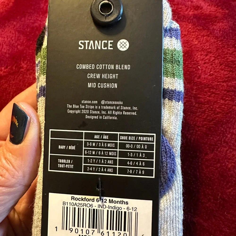 Stance Rockford Baby Crew Socks 3 Pack 6-12 Months Indigo Multi Color B110A25RO6